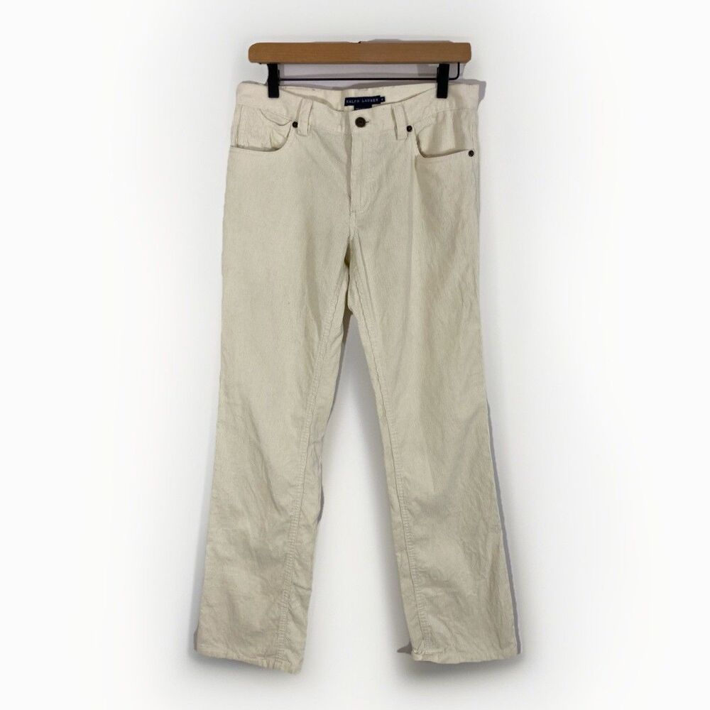 VTG Ralph Lauren Pants Womens 8 Cream Corduroy Straight Leg Mid Rise 5 Pocket
